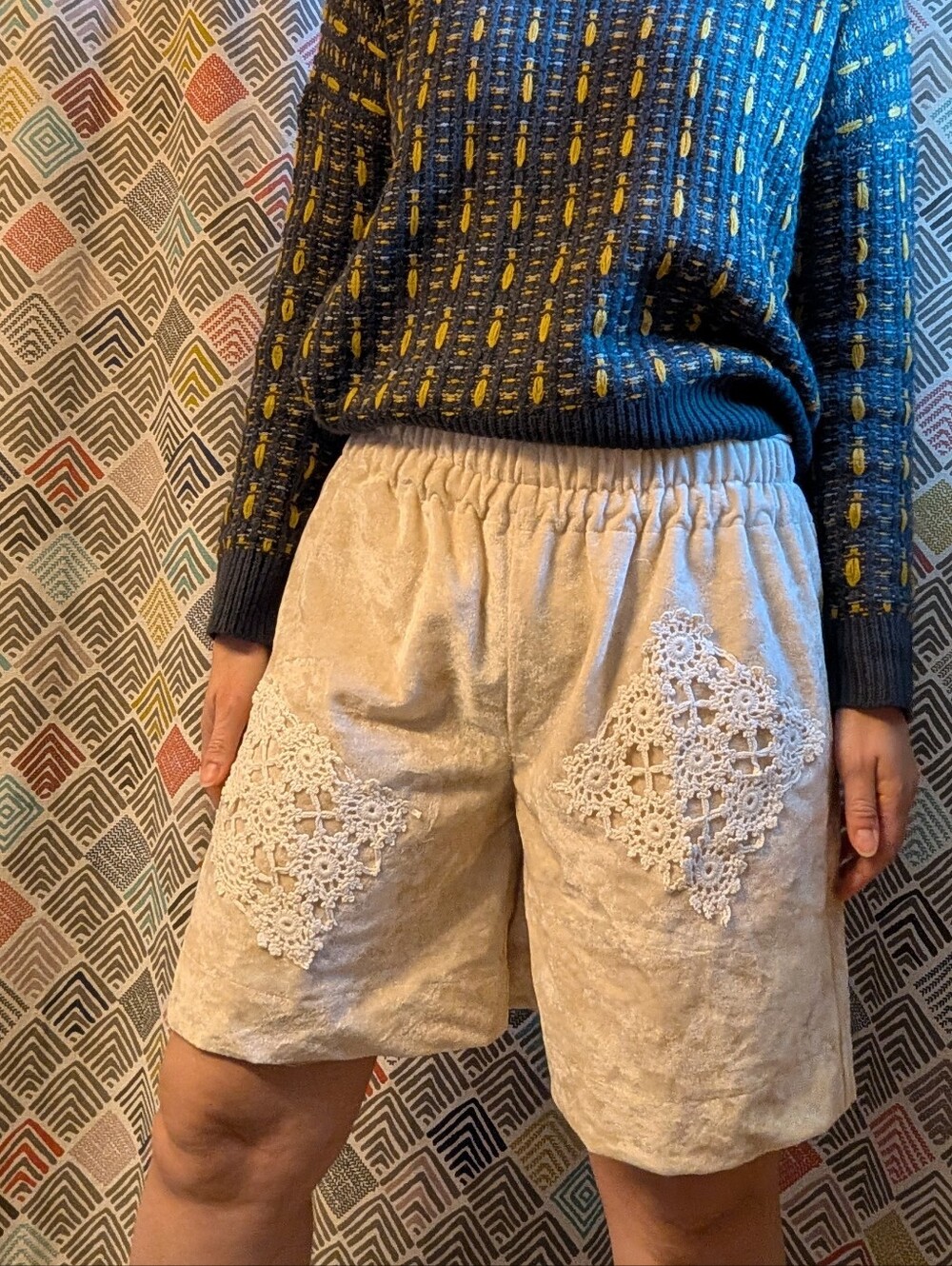 shorts HANDMADE from a VELVET BEDSPREAD S